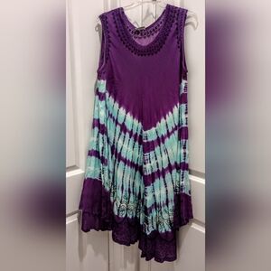Shoreline Purple Embroidered Tie Die Dress, Sleeveless,Like New, Fits Size Large
